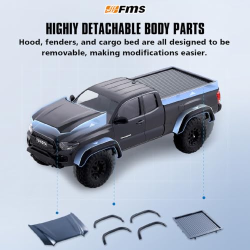 FMS FCX24 TOYOTA TACOMA 1/24 RC Crawler 4x4 RC Truck Crawler, Official Licensed Scale RC Rock Crawler with 2-Speed Transmission, High Torque Motor, All-Metal Bearings, RTR RC Car for Adults (GRAY) - color: Gray