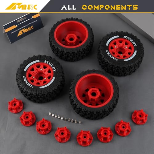 Pre-Glued Plastic RC Wheels and Tires 12MM 14MM 17MM Hex Compatible with Arrma Axial RC4WD Redcat Slash 2WD 4X4 Senton Short Course Truck Upgrades Part Red - color: Red