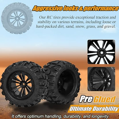 12mm Hex RC Wheels and Tires 1/10 Scale 2.8 RC Truck Tires Wheels for Traxxas Rustler Stampede Hoss 2wd 4x4 vxl Tires Wheels Arrma Tires Wheels Redcat Volcano Tires Preglued