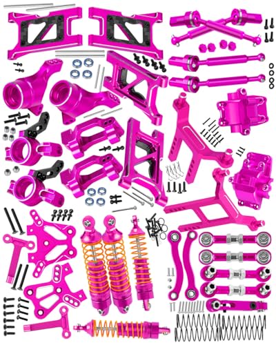 Alloy Metal Shocks&Drive Shaft Axles&Suspension Arms&Steering Block&Camber Links Toe Links&Gearbox&Body Posts Mount&Shock Tower Upgrades Parts for 1/18 LaTrax Teton Desert Prerunner,Pink - color: Pink(for 1/18)