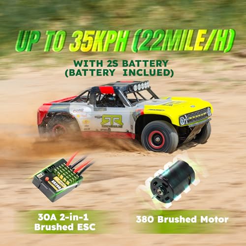 FMS 1/18 RC Truck FSC18 Ford Bronco, Officially Licensed by Ford Short Course RC Car, 4x4 Off-Road RC Crawler with LED Lights, and Quick-Release Body-RTR (Race Livery A (Brushed Version)) - style: Race livery A-Brushed version