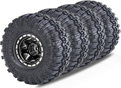 1.0 Beadlock Wheels and Tires Set 57 x 24 mm 1.0 inch Rubber Rock Crawler Tires & Alloy Blade Wheels For 1/18 1/24 Axial SCX24 TRX4M Gladiator Bronco C10 JLU Deadbolt RC Crawler Upgrade(Black) - color: Black