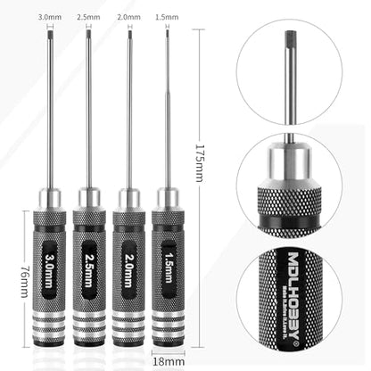 RC Hex ScrewDriver Set - 4pcs 1.5mm 2.0mm 2.5mm 3.0mm RC Tool Kit | Hex Allen Screwdriver Kit for RC Car 1/10, Helicopter & Repair Tools, Durable RC Screwdriver Set for Precision Maintenance