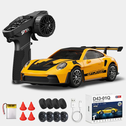 1:43 RC Drift Car D43-01 - 2.4G Full Proportional 4WD Alloy 20KM/H High Speed RC Racing Car with Gyro, Silent Bearings, Adjustable Speed & Lighting(Q1/Yellow/D43-01) - color: Q1/Yellow, size: D43-01