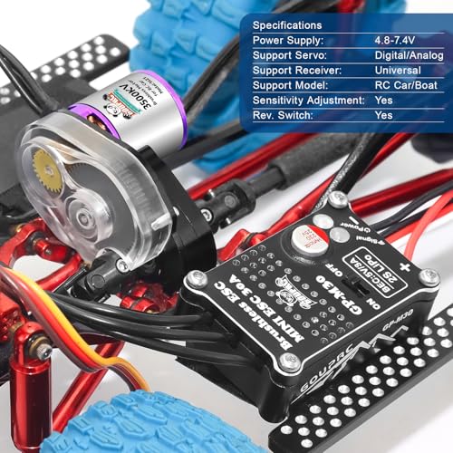 GOUPRC Upgrade 30A Brushless ESC & 1621 3500KV Brushless Motor with Transmission Combo Kit for SCX24 RC Crawler Axial 1/24 RC Car Truck Buggy - color: White Purple