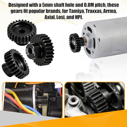 3-Pack Steel Metal 0.8M 5mm Pinion Motor Gear Sets 26T Compatible with HPI Kyosho Losi Axial Tamiya 1/8 1/10 RC Car Monster Truck Buggy, 0.8 Module Gear for Traxxsa Arrma - style: 3Pcs 26T