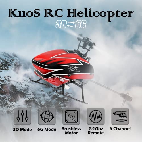 CKYSCHN WLtoys K110S XK RC Helicopter Brushless 6CH for Adults, 6-Axis Gyro | 3D Inverted Flight Remote Control Helicopter, 2.4G RTF Fast RC Aircraft Outdoor Flying 3 Batteries