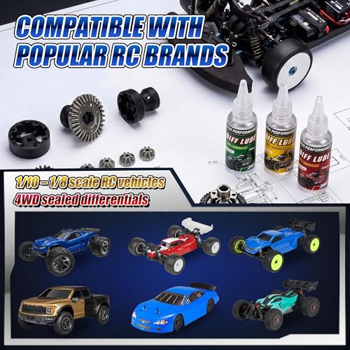 3 Bottles RC Differential Oil Kit 10K 30K 50K cSt 2OZ Silicone RC Diff Fluid Set for Sealed Differentials, High Viscosity Car Differential Oil for 1/10&1/8 Scale R/C Cars, Trucks,Buggies(1 Pack,60 ml)