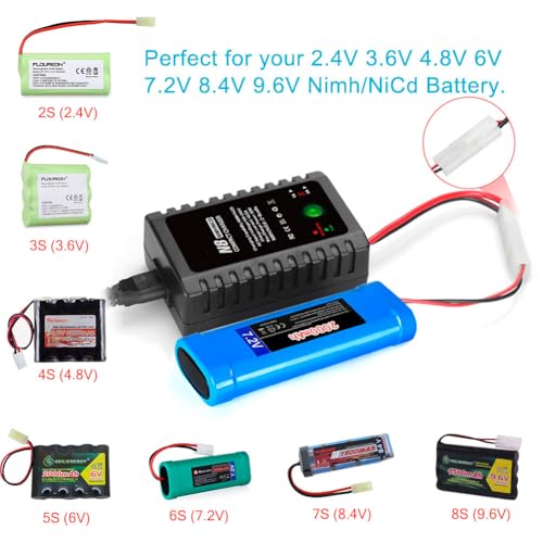 NiCD NiMH Battery Charger for 2-8S Battery Packs of Airsoft RC Car Drone | Fast RC NiCD NiMH Battery Chargers Compatible with Standard Tamiya/Mini Tamiya/Alligator Clips Connectors