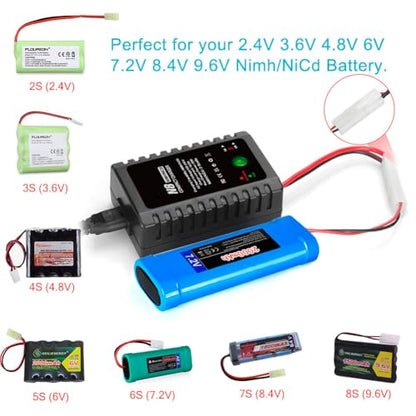 NiCD NiMH Battery Charger for 2-8S Battery Packs of Airsoft RC Car Drone | Fast RC NiCD NiMH Battery Chargers Compatible with Standard Tamiya/Mini Tamiya/Alligator Clips Connectors