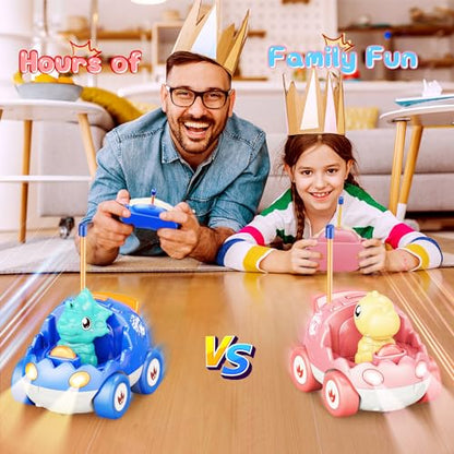 Kidz do 2 Pack Pink Dinosaur Remote Control Car Toys, Christmas Birthday Gifts for Boys Girls 2 3 4 Years Old, Dino RC Car with Music and Light, Toddlers Toys for Kids 2-4 Year Old,(Pink Blue) - color: Pink&blue