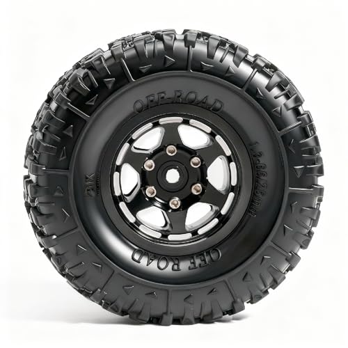 1.3” Aluminum Beadlock Wheels & Mud Terrain Tires Set for 1/18 1/24, -6.0mm Offset RC Crawler Car Fits TRX4M, Axial SCX24 AX24, Redcat Ascent-18, FCX24, 66 x 26mm, Pre-Assembled 4 pcs Black - color: Black