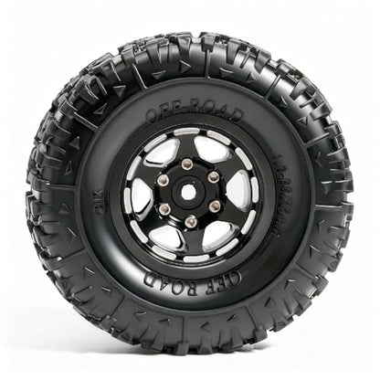 1.3” Aluminum Beadlock Wheels & Mud Terrain Tires Set for 1/18 1/24, -6.0mm Offset RC Crawler Car Fits TRX4M, Axial SCX24 AX24, Redcat Ascent-18, FCX24, 66 x 26mm, Pre-Assembled 4 pcs Black - color: Black