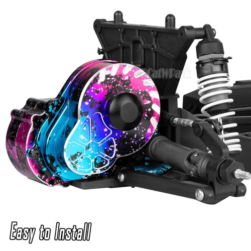Aluminum Gearbox Transmission Case w/Spur Gear Upgrades Part for 1/10 Slash/Rustler/Stampede/Bandit 2WD (VXL) Drag Slash/Bigfoot,RC Gearbox Hops Up,Replace #9495,Colorful(Pink Blue Tone) - color: Colorful(pink Blue Tone) - (Gearbox)