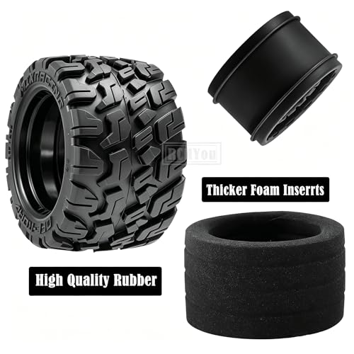 RC Truck Tires Wheel 12mm/14mm Hex for 1/10 Big Rock Granite Vortek/Stampede Rustler Hoss/Axia1/L0s1/Redca t/Rc 4wd,4-Pack RC Wheels Tires,Black - color: Black for 1/10 Arrma