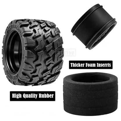 RC Truck Tires Wheel 12mm/14mm Hex for 1/10 Big Rock Granite Vortek/Stampede Rustler Hoss/Axia1/L0s1/Redca t/Rc 4wd,4-Pack RC Wheels Tires,Black - color: Black for 1/10 Arrma