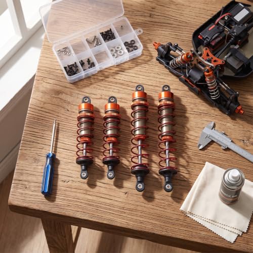 Tbest RC Car Shock Damper, 4pcs Metal Oil Pressure Adjustable Front Shock Damper Rear Shock Damper for 1/8 RC Car(Orange) Zd Racing Shocks Arrma Kraton 6S Parts