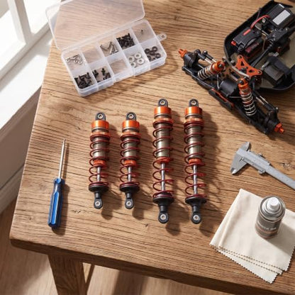 Tbest RC Car Shock Damper, 4pcs Metal Oil Pressure Adjustable Front Shock Damper Rear Shock Damper for 1/8 RC Car(Orange) Zd Racing Shocks Arrma Kraton 6S Parts