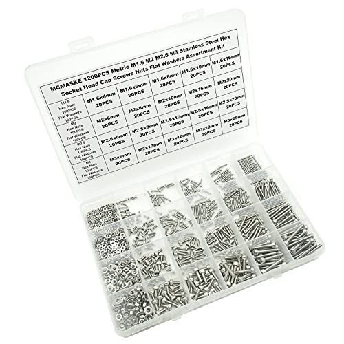 1200PCS M1.6 M2 M2.5 M3 Stainless Steel Hex Socket Head Cap Screws Nuts Flat Washers Assortment Kit - size: M1.6M2M2.5M3