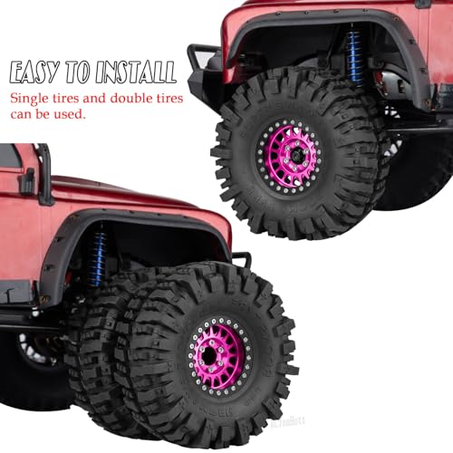 Aluminium RC 1.9" Beadlock Wheels Tires for 1/10 SCX10 90046 AXI03007 TRX4 TRX6 VS4-10 Gen7 Gen8 MST CFX D90 RC Crawler Car,Alloy 1.9 Rims Tires,Pink - color: Pink- (Rc 1.9" Tires)
