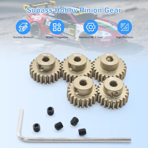 Surpass Hobby M0.6 Pinion Gear 3.175mm 21T 22T 23T 24T 25T Motor Gears for 1/10 RC Car Brushed Brushless Motor Parts - size: 21T 22T 23T 24T 25T