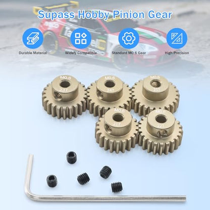 Surpass Hobby M0.6 Pinion Gear 3.175mm 21T 22T 23T 24T 25T Motor Gears for 1/10 RC Car Brushed Brushless Motor Parts - size: 21T 22T 23T 24T 25T