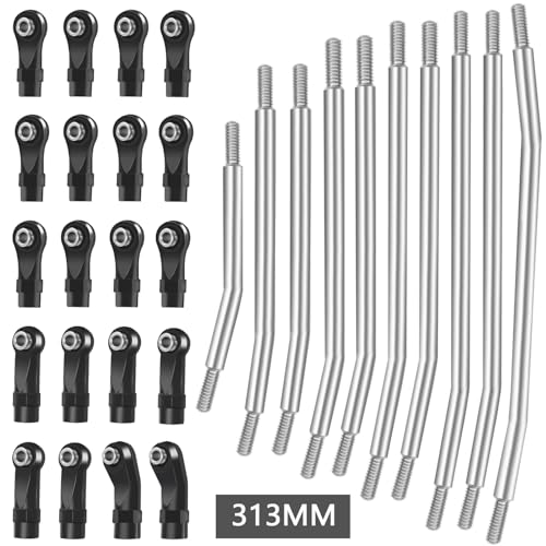 313mm/324mm Metal Link Set Linkage Steering Rod with Nylon End Kit for 1/10 RC Crawler Car Compliable with Axial SCX10 SCX10II 90046 (313mm)
