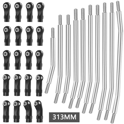 313mm/324mm Metal Link Set Linkage Steering Rod with Nylon End Kit for 1/10 RC Crawler Car Compliable with Axial SCX10 SCX10II 90046 (313mm)