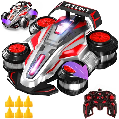 4WD 360° RC Stunt Car Lights Music, rc car Toys Gift for 6-12 Kids | Stunt RC car does 360° rotation, upright walking & 4-wheel rollover drift, with lights music, ideal gift for 6-12 boys girls - color: Red