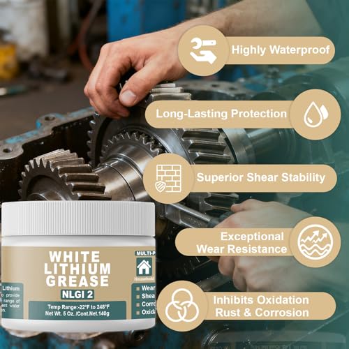 BTAS White Lithium Based Grease for Garage Door Tracks Hinges and Sliding Mechanisms,Bearings & Gears Lubricant Grease, Suitable for Automotive, Marine, Industrial & Household Applications,NLGI 2 5 oz - size: 5 oz
