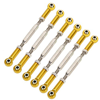 RC Car Push Rods, 6Pcs 88mm Aluminum Alloy Adjustable Turnbuckle Rods, Linkage Accessories for RC Car Upgrade Parts, Gold Turnbuckle Rod Linkage for 1/10 RC Crawler - color: Gold
