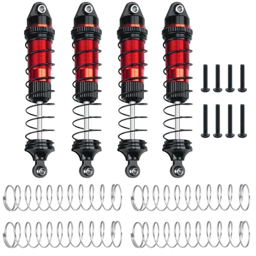 LSG 4Pcs Aluminum RC Shock Absorber Threaded Shocks for 1/18 LOSI Mini LMT 4x4 Brushed Monster Truck RTR Suspension Damper Upgrades Parts (Red) - color: Red