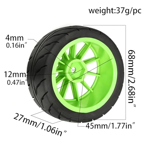 4PCS 1/10 RC Drift Racing Tires and Wheels 12mm Hex OD 2.56'' for 1:10 Scale Touring Street On Road Car Tamiya TT01 TT02 XV01 TA06 A959 PTG2 HPI KYOSHO HSP PTG2 Traxxa (Green) - color: Green