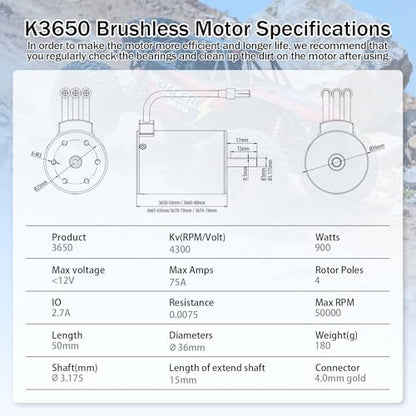 SurpassHobby 3650 Brushless Motor 4300KV High Speed Waterproof Motor for Most of 1:10 Scale RC Truck On Road Off Road Car Update Parts - size: 4300kv, style: 3650 Brushless Motor