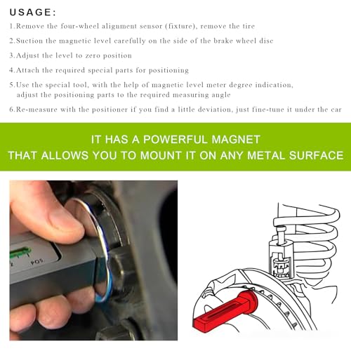 Adjustable Magnetic Gauge Tool, Automotive Camber Caster Strut Wheel Alignment Gauge, Universal Castor Strut Wheel Hub Alignment Instrument for Car RV Truck Tire Repair