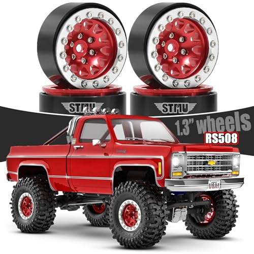 1.3" Aluminium Beadlock Wheels, RC Crawler Upgrade Parts for TRX4M SCX24 1/24 1/18 Scale RC Crawler Cars (red) - color: Red