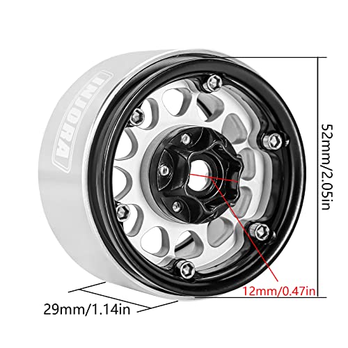 INJORA 1.9 Beadlock Wheel Deep Dish Negative Offset 10.4mm Wheel Rim for 1/10 RC Crawler Auto Axial SCX10 90046 AXI03007 TRX4 VS4-10 Gen8 MST CFX(Black＆Sliver) - color: Black＆silver