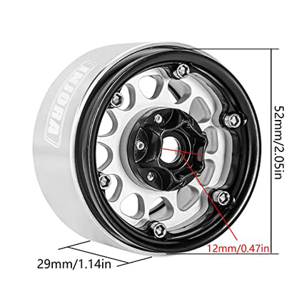 INJORA 1.9 Beadlock Wheel Deep Dish Negative Offset 10.4mm Wheel Rim for 1/10 RC Crawler Auto Axial SCX10 90046 AXI03007 TRX4 VS4-10 Gen8 MST CFX(Black＆Sliver) - color: Black＆silver