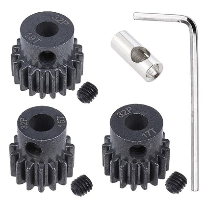 Hobbypark Metal Steel Pinion Gear Set 0.8 Metric 32 Pitch (15T & 17T & 19T),Motor Gears for 1/10 Traxxas Slash 4x4, Rustler VXL, Stampede, Summit, E-Revo Parts