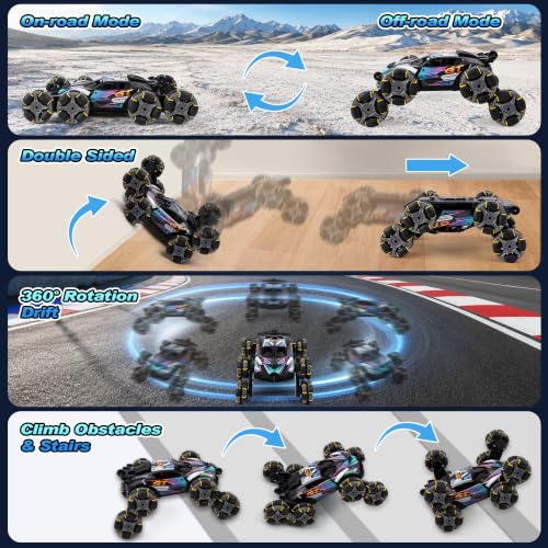 8-Wheel Drift Cars with Mist Spray, Gesture Sensing RC Stunt Car | 360° Rotation, Double-Sided Driving, LED Lights, All Terrain Off-Road Toy Gift for Kids Ages 6-12 - color: 8-wheel