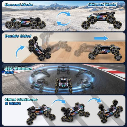 8-Wheel Drift Cars with Mist Spray, Gesture Sensing RC Stunt Car | 360° Rotation, Double-Sided Driving, LED Lights, All Terrain Off-Road Toy Gift for Kids Ages 6-12 - color: 8-wheel