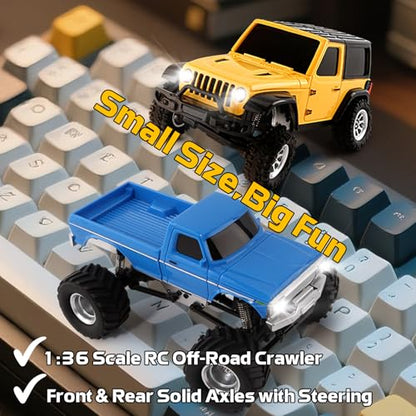 ARRIS 1:36 Mini RC Crawler, 4WD Off-Road RC Car with 2.4G Remote, Battery & Lights RTR for Adults Hobby Gifts (Blue) - color: Blue
