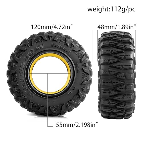 STMU 2.2'' Rock Crawler Tires OD 4.72'' With Super Soft Foam Iiner For 1/10 Rock Crawler Car Traxxas TRX4 RC4WD D90 Axial SCX10 II TF2 Gen8 Tamiya CC01 (Tires)