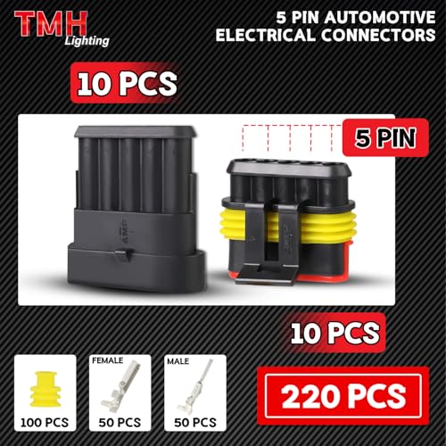 TMH 220 Pcs 5 Pin Electrical Connector Kit Automotive Electrical Wire Terminal Connectors Male&Female Pin Automotive for Car Truck Motorcycle Marine Boat - size: 5 Pin (220 Pcs)