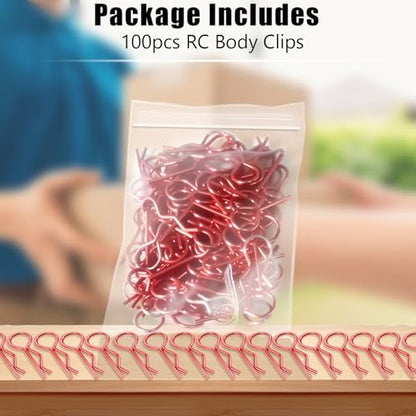 100pcs Universal RC Body Clips Pins - Compatible with Traxxas, Arrma, Redcat, Axial, HPI, HSP, Exceed, Himoto, Losi, RC4WD, Tamiya, Fits 1/8, 1/10, 1/12 Scale RC Cars, Trucks, Crawlers, Buggies - color: Red