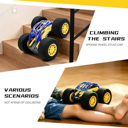 pinkking Indoor RC Car Stunt Remote Control Car Toys with Soft Wheels RC Cars for Kids with LED Headlight & Sponge Tires Crazy Stunts 360° Flips Double Sided Vehicle 2.4GHz RC for Boys Girls Gift - color: Yellow