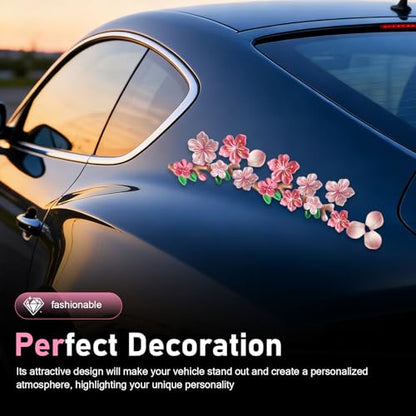 16 PCS 3D Stereo Cherry Blossom Car Stickers, Flower Design DIY Car Body Bumper Decoration, Personalized Scratch Cover Waterproof Decals, Universal for Cars SUVs Trucks (Pink) - size: 16 PCS