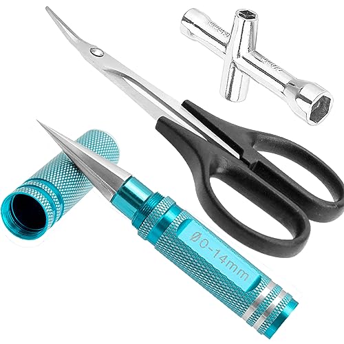 RC Hole Puncher Reamer with Sleeve and Curved Trimming Scissor Small Cross Wrench Universal Tool Set for RC Car Truck Bodyshell Boat Airplane Body Shell
