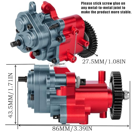 RC Aluminium Gearbox Upgrades Part for 1/10 TRX4 TRX6 RC Crawler,Alloy Transmission Case 2 Speed Transmission Box Gear Box w/Steel Gear Hops up,Titanium & Red - color: Titanium&red(1set)