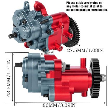 RC Aluminium Gearbox Upgrades Part for 1/10 TRX4 TRX6 RC Crawler,Alloy Transmission Case 2 Speed Transmission Box Gear Box w/Steel Gear Hops up,Titanium & Red - color: Titanium&red(1set)